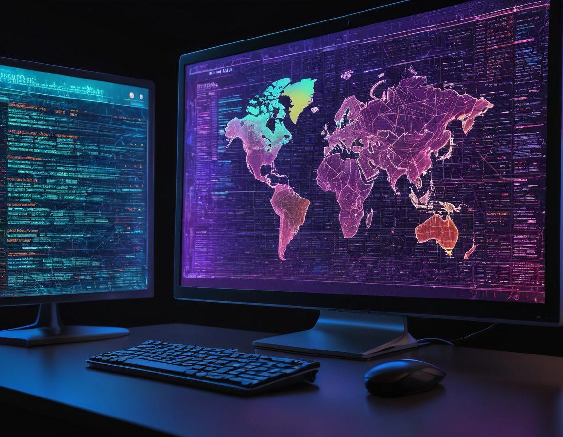 A dynamic collage of a computer screen with multiple colorful web directory listings, interconnected by glowing lines, transitioning into a sleek personal database icon. The background features a digital globe with binary code reflecting the global nature of web directories. vibrant colors. cyberpunk.